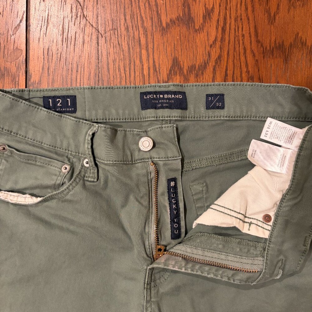 Lucky Brand 121 Slim Straight Jeans Mens 31x32 Green Denim Pants Stretch - Picture 2 of 6